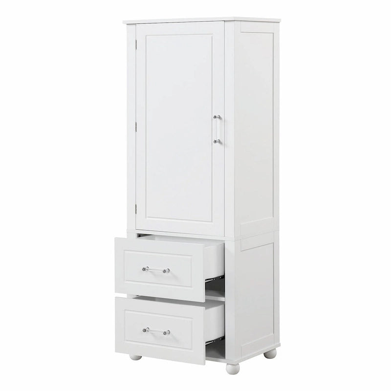 Tall Freestanding Storage Cabinet with 2 Drawers & Adjustable Shelves