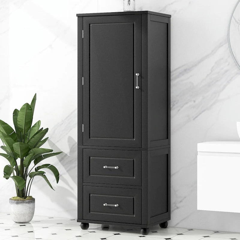 Tall Freestanding Storage Cabinet with 2 Drawers & Adjustable Shelves