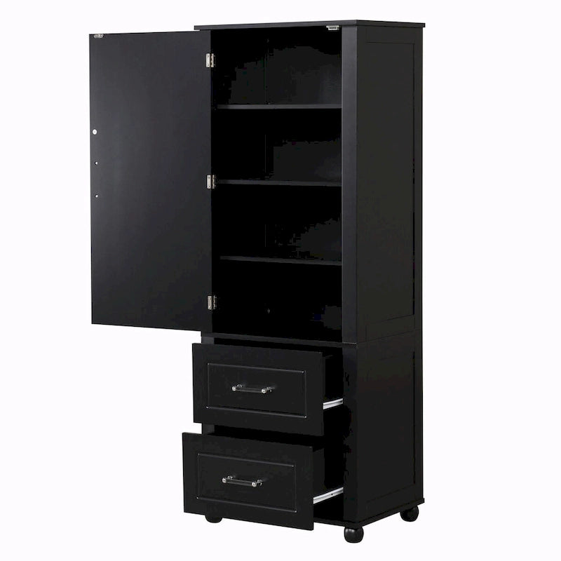 Tall Freestanding Storage Cabinet with 2 Drawers & Adjustable Shelves