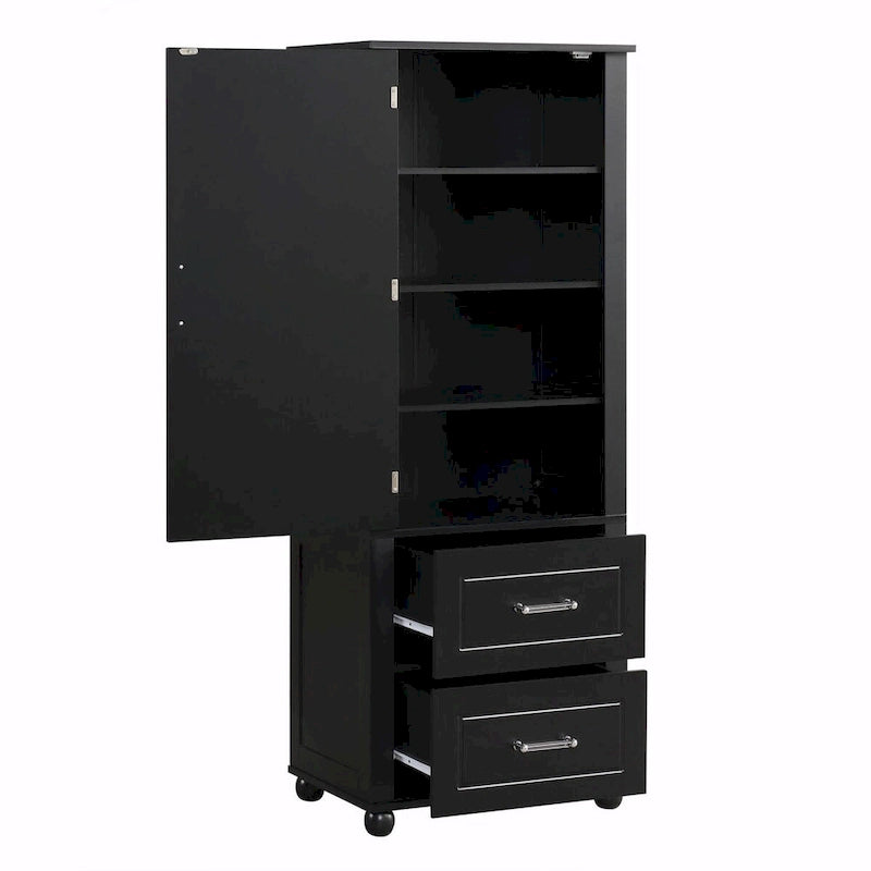 Tall Freestanding Storage Cabinet with 2 Drawers & Adjustable Shelves