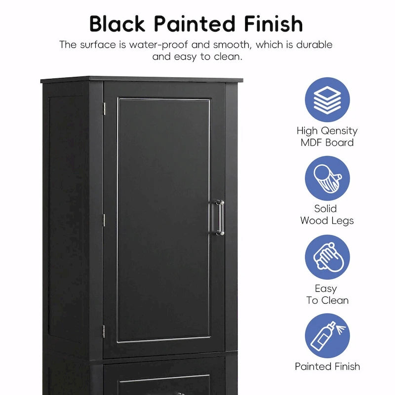 Tall Freestanding Storage Cabinet with 2 Drawers & Adjustable Shelves