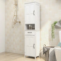 Slim Double-Door Floor Storage Cabinet with 5 Shelves & Drawer — White