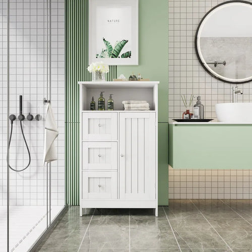 Bathroom storage cabinet with drawers and door