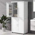 Tall Bathroom Floor Storage Cabinet with 4 Doors & Adjustable Shelves