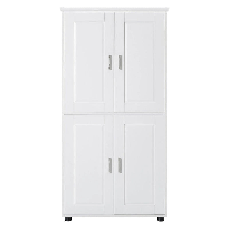 Tall Bathroom Floor Storage Cabinet with 4 Doors & Adjustable Shelves