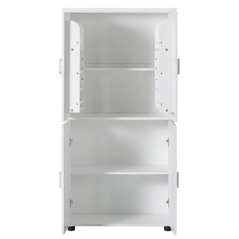 Tall Bathroom Floor Storage Cabinet with 4 Doors & Adjustable Shelves