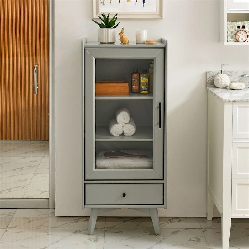 Freestanding Bathroom Storage Cabinet with Adjustable Shelves & Raised Feet