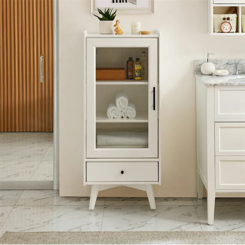 Freestanding Bathroom Storage Cabinet with Adjustable Shelves & Raised Feet