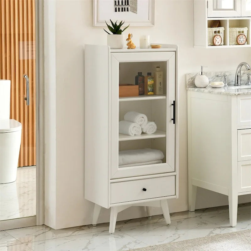 Freestanding Bathroom Storage Cabinet with Adjustable Shelves & Raised Feet