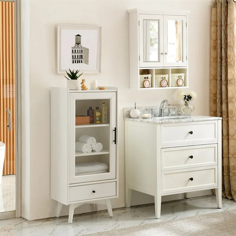 Freestanding Bathroom Storage Cabinet with Adjustable Shelves & Raised Feet