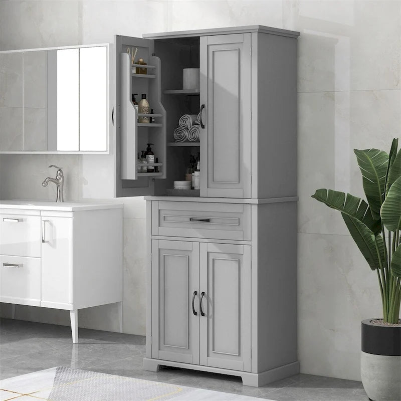 Tall Multi-Tier Storage Cabinet with Doors, Drawer & Adjustable Shelf