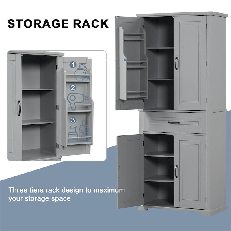 Tall Multi-Tier Storage Cabinet with Doors, Drawer & Adjustable Shelf