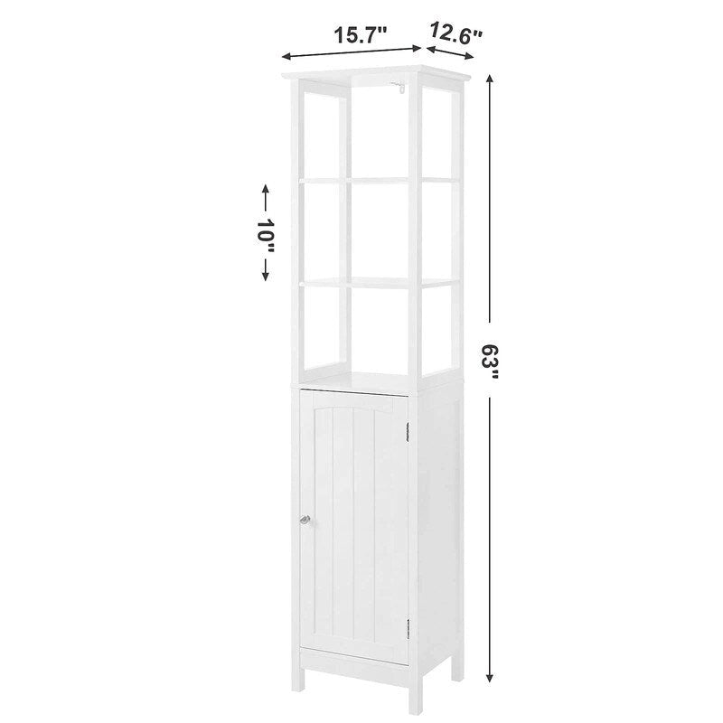 Slim Floor Cabinet with Open Shelves & Adjustable Interior Shelf