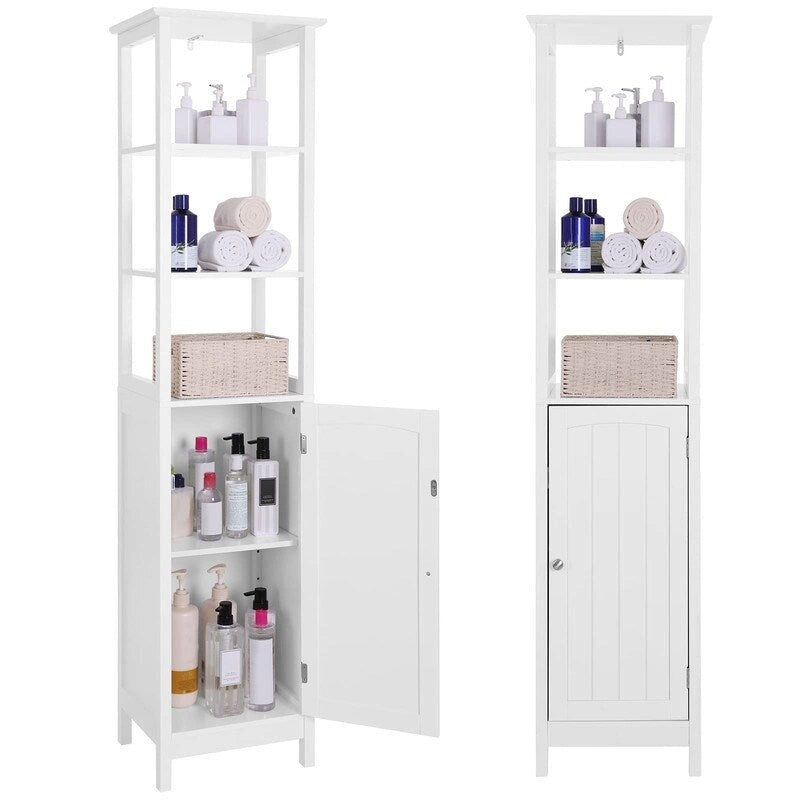 Slim Floor Cabinet with Open Shelves & Adjustable Interior Shelf
