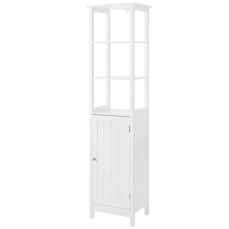 Slim Floor Cabinet with Open Shelves & Adjustable Interior Shelf