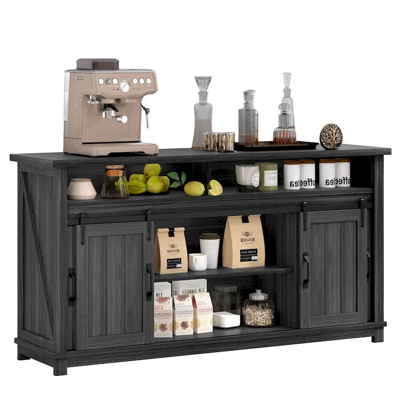 Farmhouse Sideboard Buffet Cabinet with Sliding Barn Doors & Grid Doors