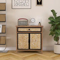Natural Wood Storage Cabinet with Drawers & Doors