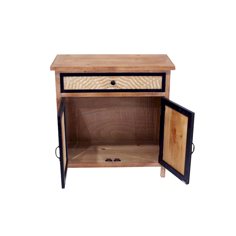 Natural Wood Storage Cabinet with Drawers & Doors