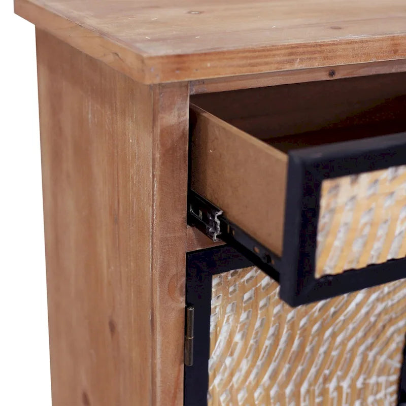 Natural Wood Storage Cabinet with Drawers & Doors