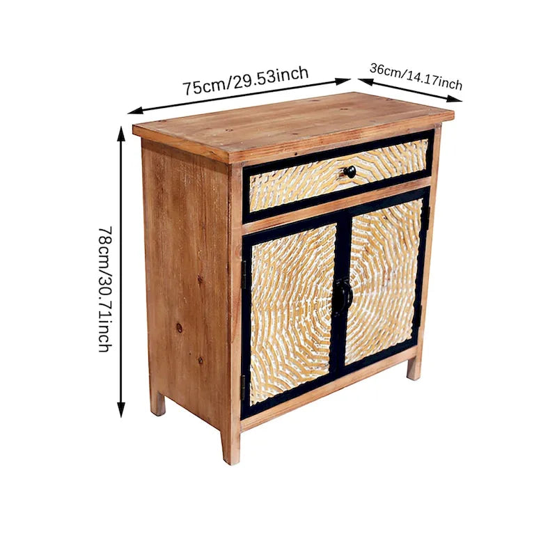 Natural Wood Storage Cabinet with Drawers & Doors