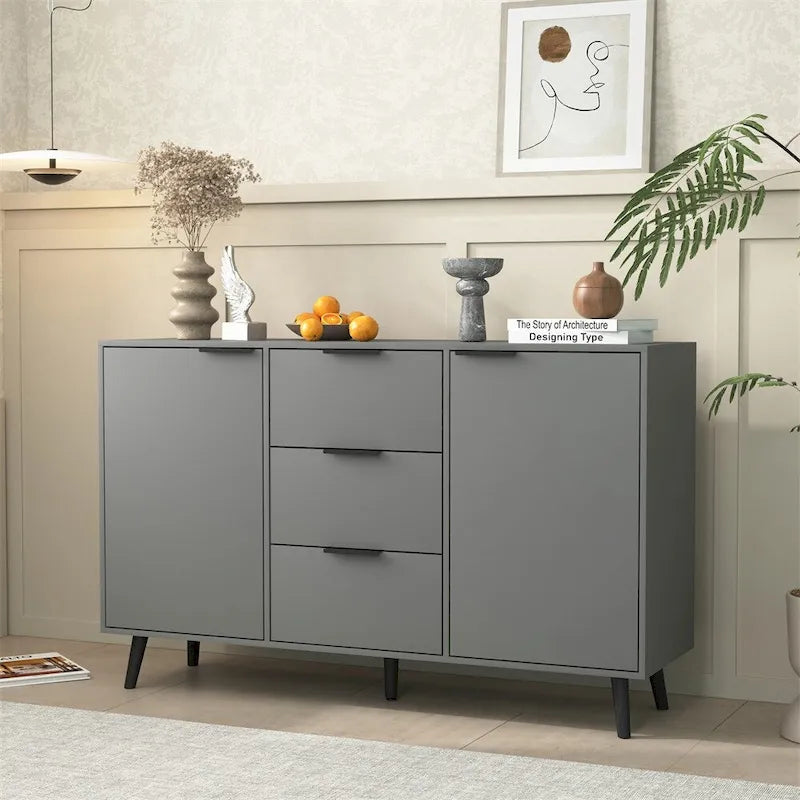 Wood Sideboard Buffet Cabinet with 3 Drawers & 2 Doors