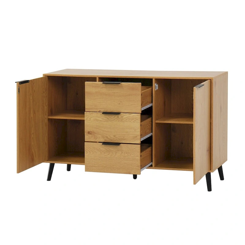 Wood Sideboard Buffet Cabinet with 3 Drawers & 2 Doors