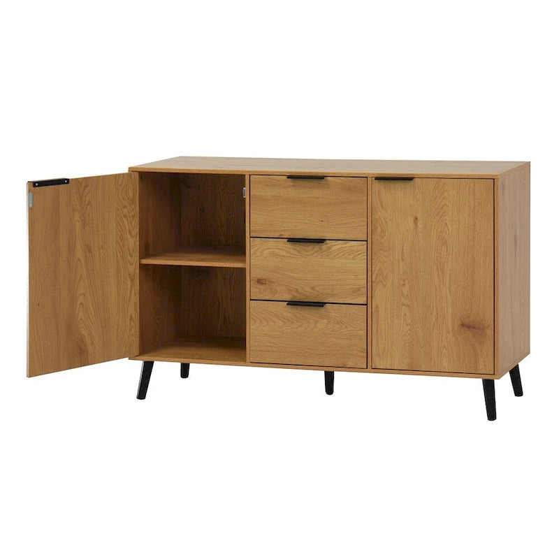 Wood Sideboard Buffet Cabinet with 3 Drawers & 2 Doors