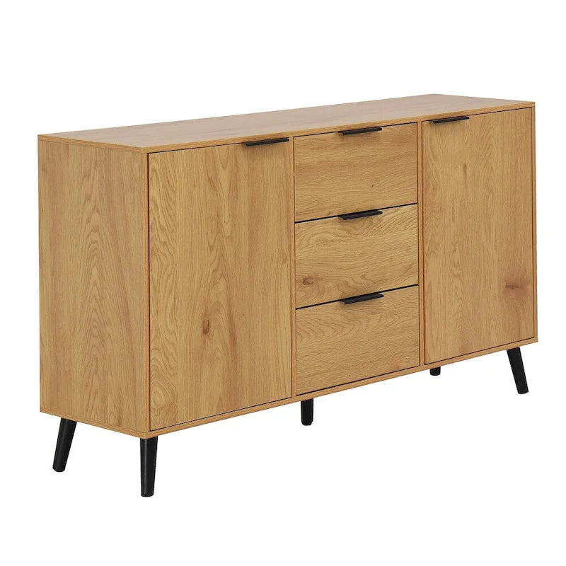 Wood Sideboard Buffet Cabinet with 3 Drawers & 2 Doors