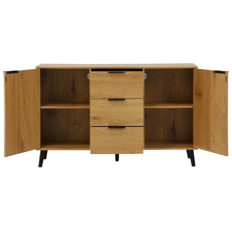 Wood Sideboard Buffet Cabinet with 3 Drawers & 2 Doors