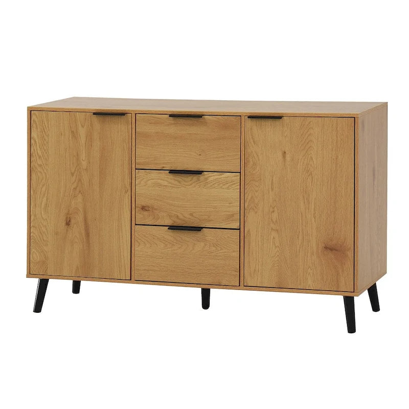 Wood Sideboard Buffet Cabinet with 3 Drawers & 2 Doors