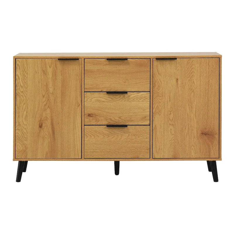 Wood Sideboard Buffet Cabinet with 3 Drawers & 2 Doors