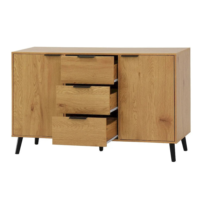 Wood Sideboard Buffet Cabinet with 3 Drawers & 2 Doors