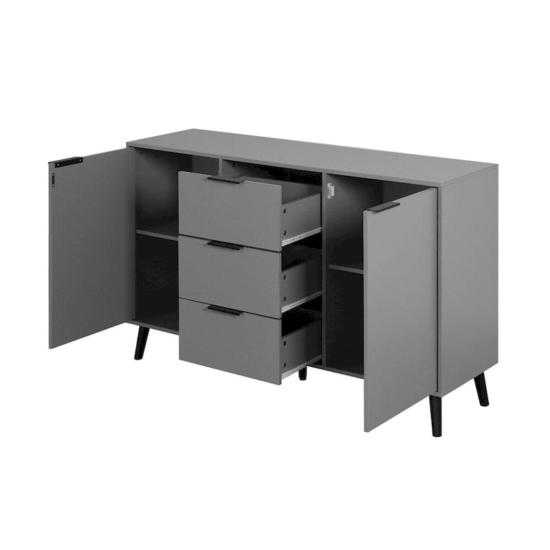 Wood Sideboard Buffet Cabinet with 3 Drawers & 2 Doors