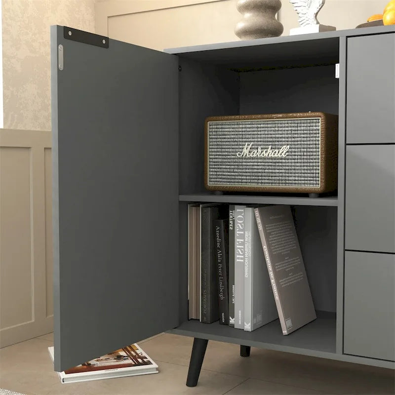 Wood Sideboard Buffet Cabinet with 3 Drawers & 2 Doors