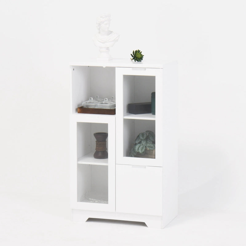 Modern Wood Floor Cabinet with 2 Glass Doors & Adjustable Shelves