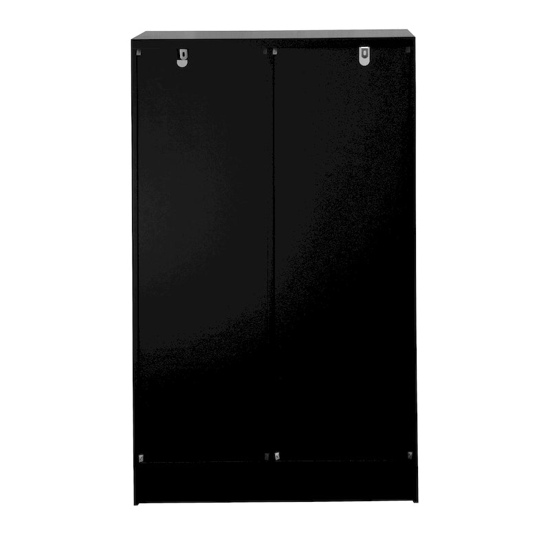 Modern Wood Floor Cabinet with 2 Glass Doors & Adjustable Shelves