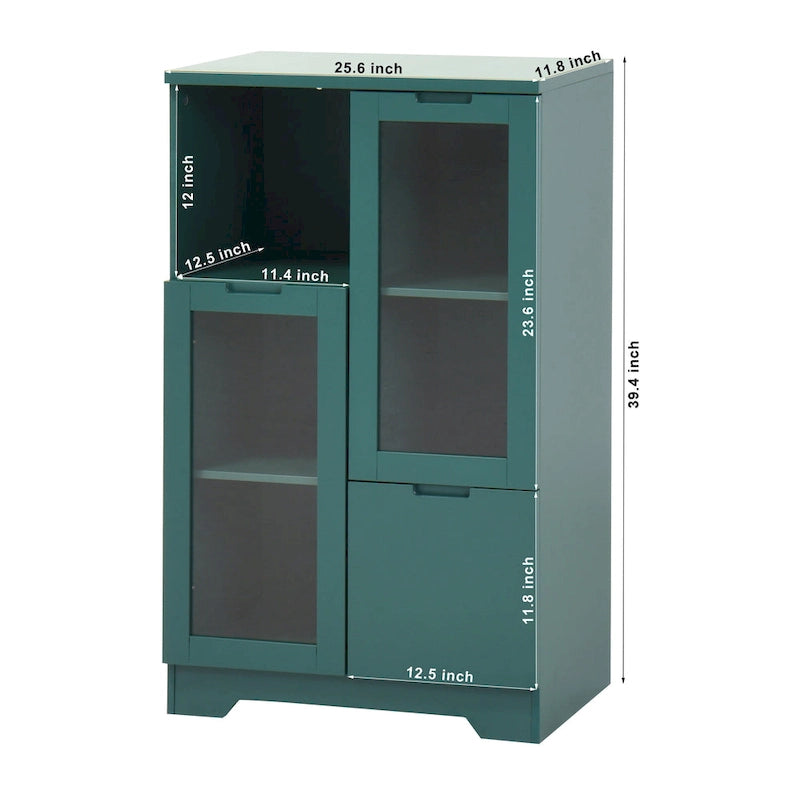 Modern Wood Floor Cabinet with 2 Glass Doors & Adjustable Shelves