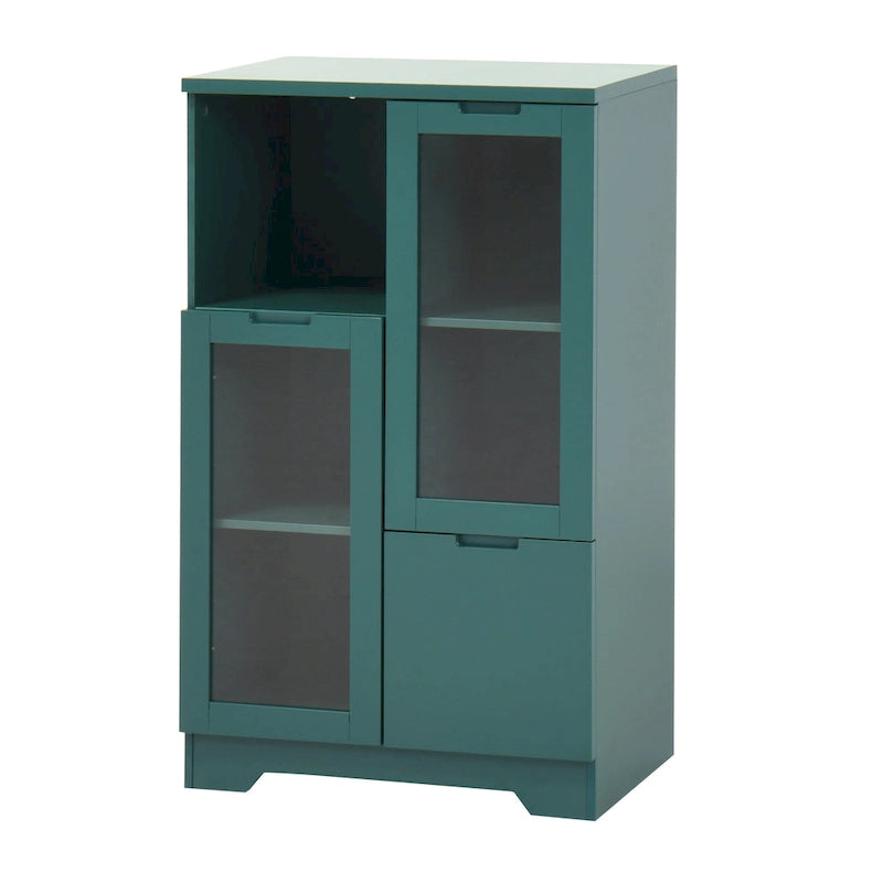 Modern Wood Floor Cabinet with 2 Glass Doors & Adjustable Shelves