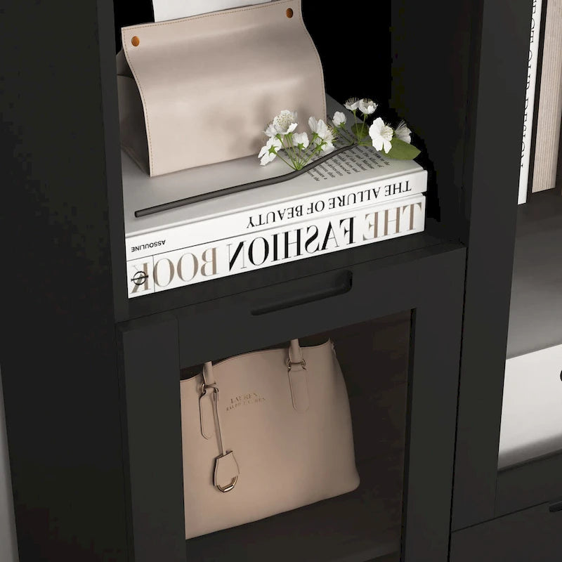 Modern Wood Floor Cabinet with 2 Glass Doors & Adjustable Shelves