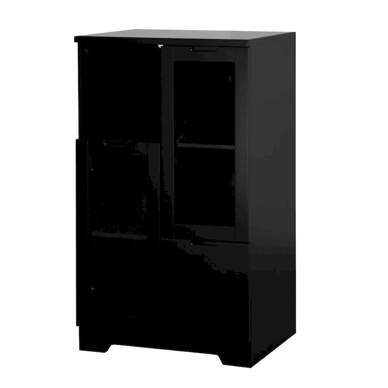 Modern Wood Floor Cabinet with 2 Glass Doors & Adjustable Shelves
