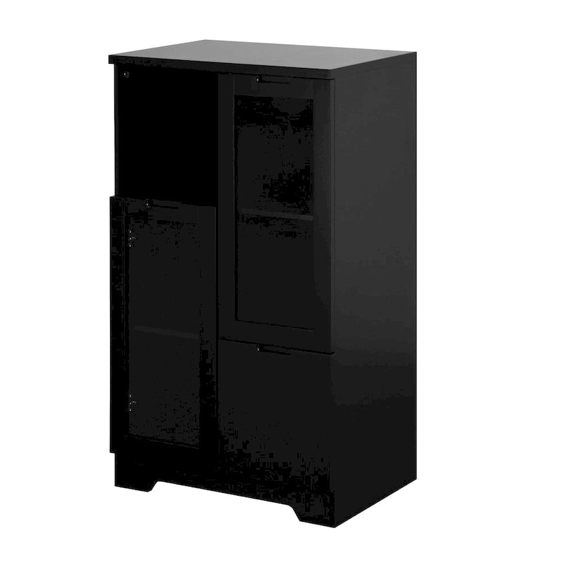 Modern Wood Floor Cabinet with 2 Glass Doors & Adjustable Shelves