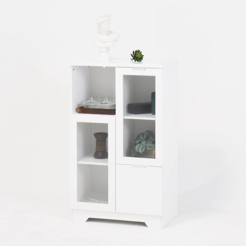 Modern Wood Floor Cabinet with 2 Glass Doors & Adjustable Shelves