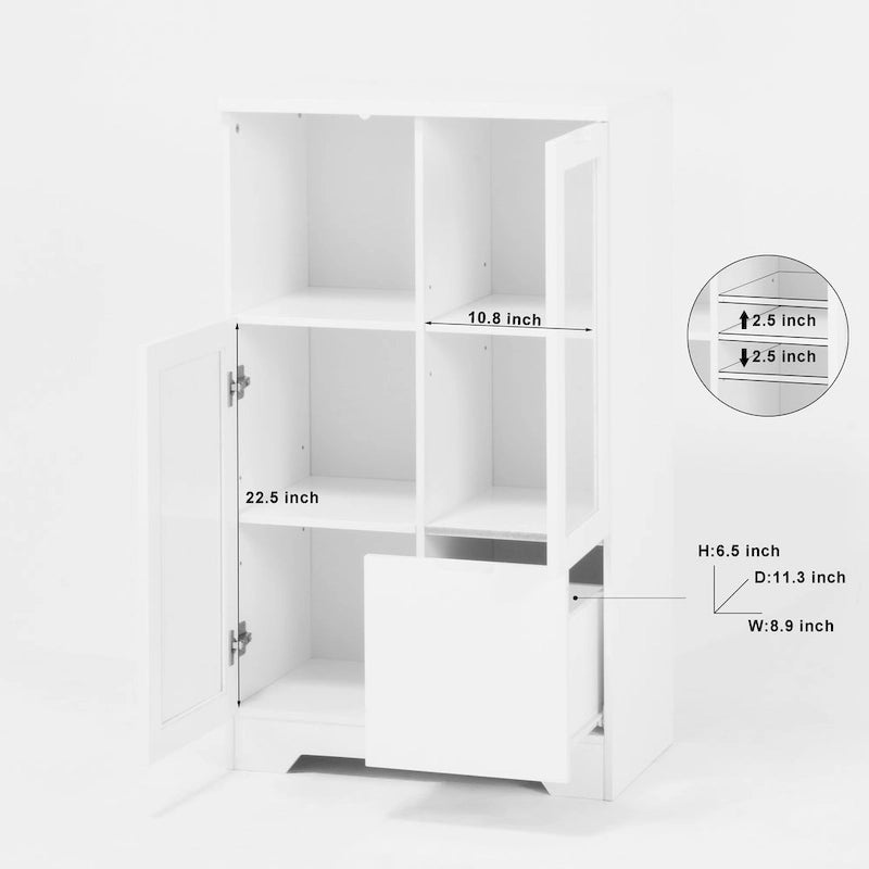 Modern Wood Floor Cabinet with 2 Glass Doors & Adjustable Shelves