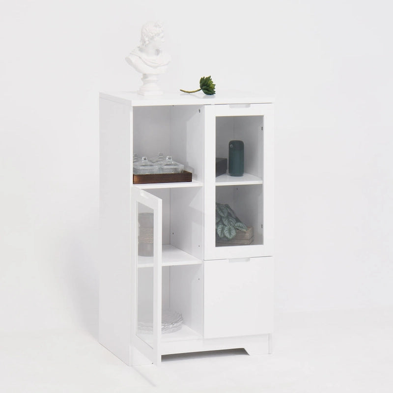 Modern Wood Floor Cabinet with 2 Glass Doors & Adjustable Shelves