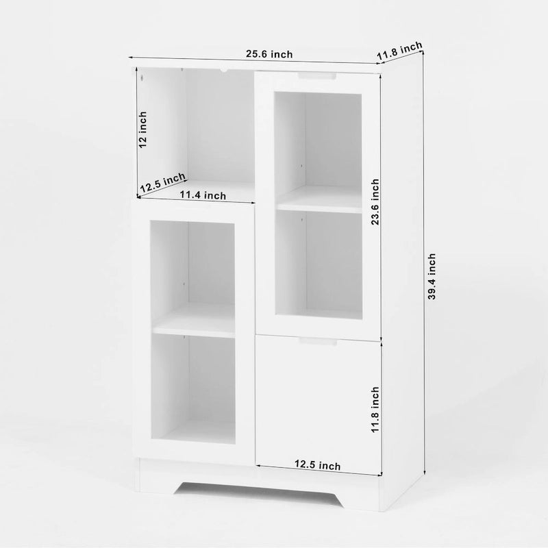 Modern Wood Floor Cabinet with 2 Glass Doors & Adjustable Shelves