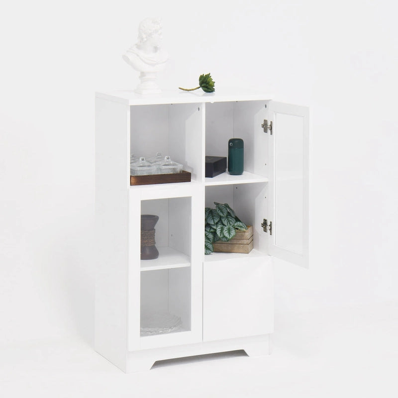 Modern Wood Floor Cabinet with 2 Glass Doors & Adjustable Shelves