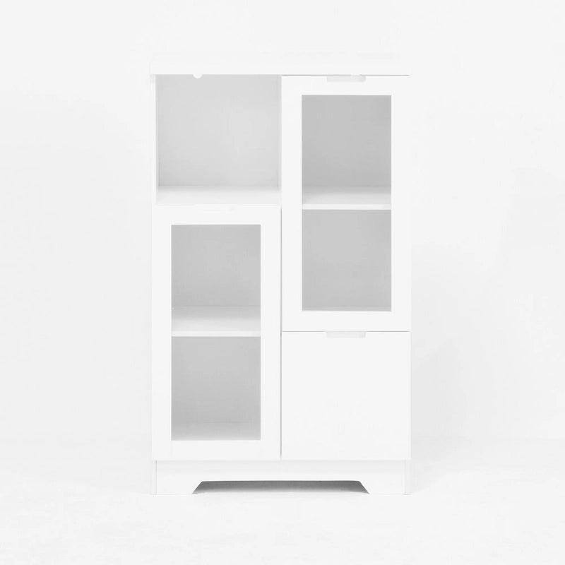 Modern Wood Floor Cabinet with 2 Glass Doors & Adjustable Shelves