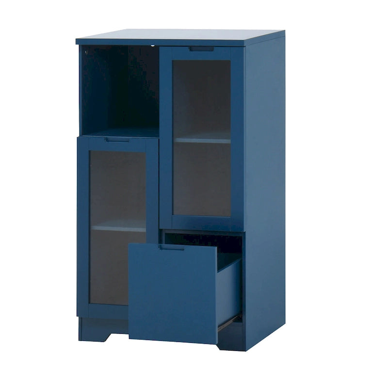 Modern Wood Floor Cabinet with 2 Glass Doors & Adjustable Shelves
