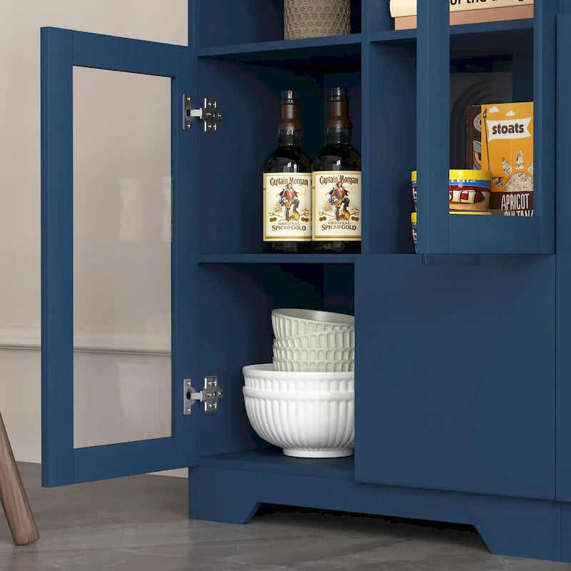 Modern Wood Floor Cabinet with 2 Glass Doors & Adjustable Shelves