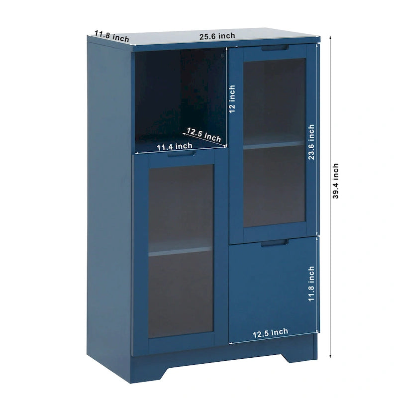 Modern Wood Floor Cabinet with 2 Glass Doors & Adjustable Shelves